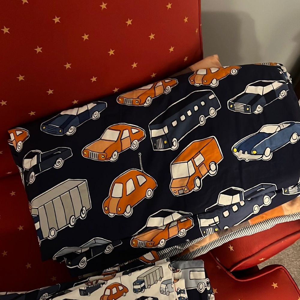 Pottery Barn Kids Organic Cotton CARS Full/Queen Duvet Cover NAVY ORANGE